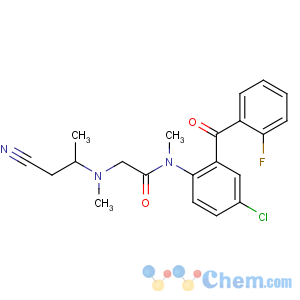 CAS No:65899-72-1 N-[4-chloro-2-(2-fluorobenzoyl)phenyl]-2-[1-cyanopropan-2-yl(methyl)<br />amino]-N-methylacetamide
