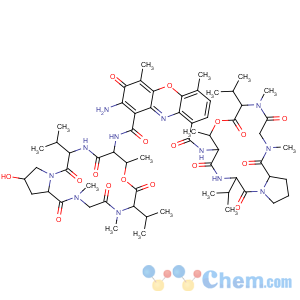 CAS No:67541-75-7 2-amino-N-(18-hydroxy-7,11,14-trimethyl-2,5,9,12,15-pentaoxo-3,10-dipropan-2-yl-8-oxa-1,4,11,14-tetrazabicyclo[14.3.0]nonadec-6-yl)-4,6-dimethyl-3-oxo-N-(7,11,14-trimethyl-2,5,9,12,15-pentaoxo-3,10-dipropan-2-yl-8-oxa-1,4,11,14-tetrazabicyclo[14.3.0]nonadec-6-yl)phenoxazine-1,9-dicarboxamide