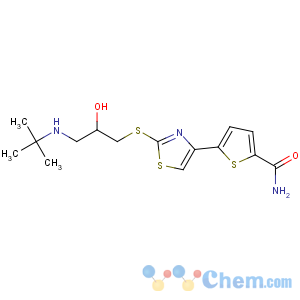 CAS No:68377-92-4 5-[2-[3-(tert-butylamino)-2-hydroxypropyl]sulfanyl-1,<br />3-thiazol-4-yl]thiophene-2-carboxamide