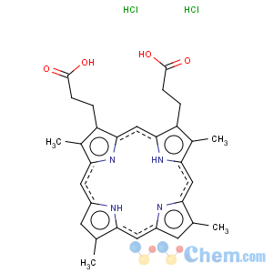 CAS No:68929-05-5 21H,23H-Porphine-2,18-dipropanoicacid, 3,7,12,17-tetramethyl-, hydrochloride (1:2)