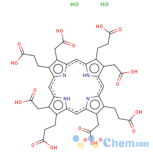 CAS No:68929-06-6 21H,23H-Porphine-2,7,12,17-tetrapropanoicacid, 3,8,13,18-tetrakis(carboxymethyl)-, hydrochloride (1:2)