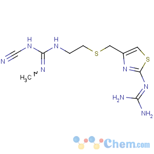 CAS No:69014-14-8 1-cyano-3-[2-[[2-(diaminomethylideneamino)-1,<br />3-thiazol-4-yl]methylsulfanyl]ethyl]-2-methylguanidine