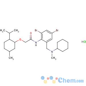 CAS No:71420-36-5 Acetamide,N-[2,4-dibromo-6-[(cyclohexylmethylamino)methyl]phenyl]-2-[[5-methyl-2-(1-methylethyl)cyclohexyl]oxy]-,hydrochloride (1:1)