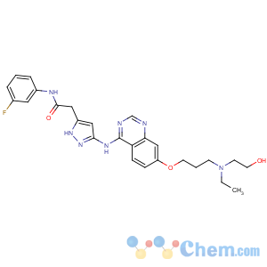 CAS No:722544-51-6 2-[3-[[7-[3-[ethyl(2-hydroxyethyl)amino]propoxy]quinazolin-4-yl]amino]-<br />1H-pyrazol-5-yl]-N-(3-fluorophenyl)acetamide