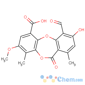CAS No:7299-11-8 10-formyl-9-hydroxy-3-methoxy-4,7-dimethyl-6-oxobenzo[b][1,<br />4]benzodioxepine-1-carboxylic acid