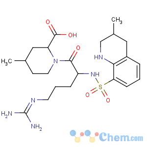 CAS No:74863-84-6 2-Piperidinecarboxylicacid,1-[(2S)-5-[(aminoiminomethyl)amino]-1-oxo-2-[[(1,2,3,4-tetrahydro-3-methyl-8-quinolinyl)sulfonyl]amino]pentyl]-4-methyl-,(2R,4R)-