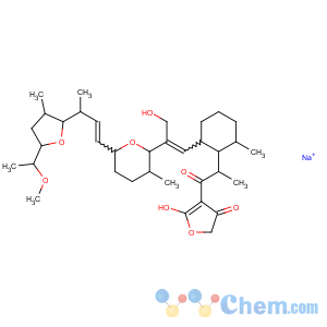 CAS No:75139-05-8 2(5H)-Furanone,4-hydroxy-3-[(2S)-2-[(1S,2S,6R)-2-[(1E)-3-hydroxy-2-[(2R,3R,6S)-tetrahydro-3-methyl-6-[(1E,3S)-3-[(2R,3S,5R)-tetrahydro-5-[(1S)-1-methoxyethyl]-3-methyl-2-furanyl]-1-buten-1-yl]-2H-pyran-2-yl]-1-propen-1-yl]-6-methylcyclohexyl]-1-oxopropyl]-,sodium salt (1:1)