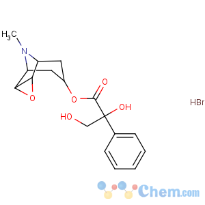 CAS No:76822-34-9 Benzeneacetic acid, a-hydroxy-a-(hydroxymethyl)-, (1a,2b,4b,5a,7b)-9-methyl-3-oxa-9-azatricyclo[3.3.1.02,4]non-7-ylester, hydrobromide (1:1), (aS)-