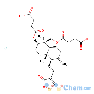 CAS No:76958-99-1 Butanedioic acid,1-[[(1R,2R,4aR,5R,8aS)-2-(3-carboxy-1-oxopropoxy)-5-[(1E)-2-(2,5-dihydro-2-oxo-3-furanyl)ethenyl]decahydro-1,4a-dimethyl-6-methylene-1-naphthalenyl]methyl]ester, potassium salt (1:1)
