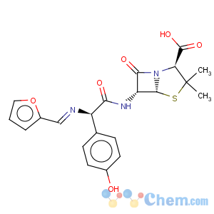 CAS No:78186-33-1 4-Thia-1-azabicyclo[3.2.0]heptane-2-carboxylicacid,6-[[(2R)-2-[(2-furanylmethylene)amino]-2-(4-hydroxyphenyl)acetyl]amino]-3,3-dimethyl-7-oxo-,(2S,5R,6R)-