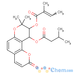 CAS No:78478-28-1 [(9S,10S)-8,8-dimethyl-10-(3-methylbutanoyloxy)-2-oxo-9,<br />10-dihydropyrano[2,3-f]chromen-9-yl] (Z)-2-methylbut-2-enoate