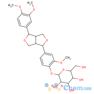 CAS No:81446-28-8 4-(4-(3,4-Dimethoxyphenyl)tetrahydro-1H,3H-furo(3,4-c)furan-1-yl)-2-methoxyphenyl, (1S-(1alpha,3aalpha,4beta,6aalpha))-beta-D-glucopyranoside