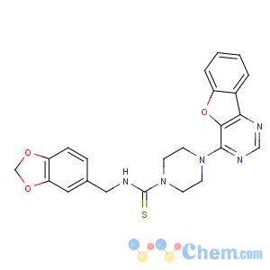 CAS No:850879-09-3 N-(1,3-benzodioxol-5-ylmethyl)-4-([1]benzofuro[3,<br />2-d]pyrimidin-4-yl)piperazine-1-carbothioamide