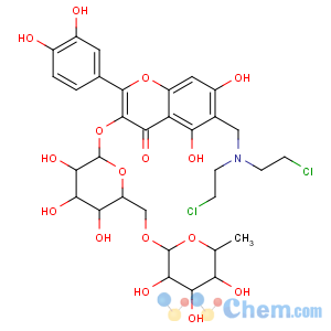CAS No:85625-48-5 4H-1-Benzopyran-4-one,6(or 8)-[[bis(2-chloroethyl)amino]methyl]-3-[[6-O-(6-deoxy-a-L-mannopyranosyl)-b-D-glucopyranosyl]oxy]-2-(3,4-dihydroxyphenyl)-5,7-dihydroxy-(9CI)