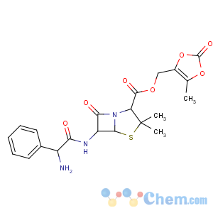 CAS No:86273-18-9 (5-methyl-2-oxo-1,3-dioxol-4-yl)methyl<br />(2S,5R,6R)-6-[[(2R)-2-amino-2-phenylacetyl]amino]-3,<br />3-dimethyl-7-oxo-4-thia-1-azabicyclo[3.2.0]heptane-2-carboxylate