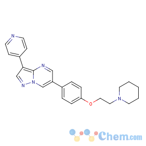 CAS No:866405-64-3 6-[4-(2-piperidin-1-ylethoxy)phenyl]-3-pyridin-4-ylpyrazolo[1,<br />5-a]pyrimidine