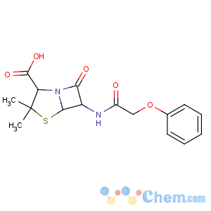 CAS No:87-08-1 (2S,5R,6R)-3,<br />3-dimethyl-7-oxo-6-[(2-phenoxyacetyl)amino]-4-thia-1-azabicyclo[3.2.0]<br />heptane-2-carboxylic acid