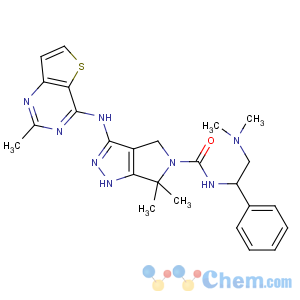 CAS No:898044-15-0 N-[(1S)-2-(dimethylamino)-1-phenylethyl]-6,<br />6-dimethyl-3-[(2-methylthieno[3,2-d]pyrimidin-4-yl)amino]-1,<br />4-dihydropyrrolo[3,4-c]pyrazole-5-carboxamide