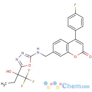 CAS No:910656-27-8 4-(4-fluorophenyl)-7-[[[5-[(2S)-1,1,1-trifluoro-2-hydroxybutan-2-yl]-1,<br />3,4-oxadiazol-2-yl]amino]methyl]chromen-2-one
