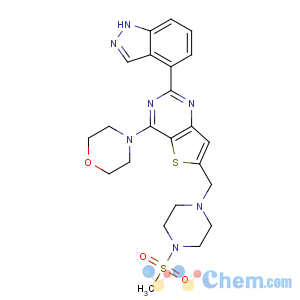 CAS No:957054-30-7 4-[2-(1H-indazol-4-yl)-6-[(4-methylsulfonylpiperazin-1-yl)methyl]thieno<br />[3,2-d]pyrimidin-4-yl]morpholine