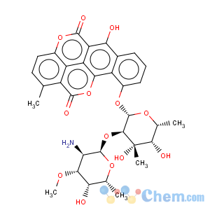 CAS No:97068-30-9 Benzo[h][1]benzopyrano[5,4,3-cde][1]benzopyran-5,12-dione,10-[[2-O-(2-amino-2,6-dideoxy-3-O-methyl-a-D-galactopyranosyl)-6-deoxy-3-C-methyl-b-D-galactopyranosyl]oxy]-6-hydroxy-1-methyl-