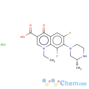 CAS No:98079-56-2 3-Quinolinecarboxylicacid, 1-ethyl-6,8-difluoro-1,4-dihydro-7-[(3R)-3-methyl-1-piperazinyl]-4-oxo-,hydrochloride (1:1)