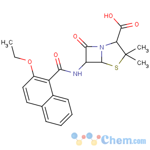 CAS No:985-16-0 4-Thia-1-azabicyclo[3.2.0]heptane-2-carboxylicacid, 6-[[(2-ethoxy-1-naphthalenyl)carbonyl]amino]-3,3-dimethyl-7-oxo-, sodiumsalt (1:1), (2S,5R,6R)-